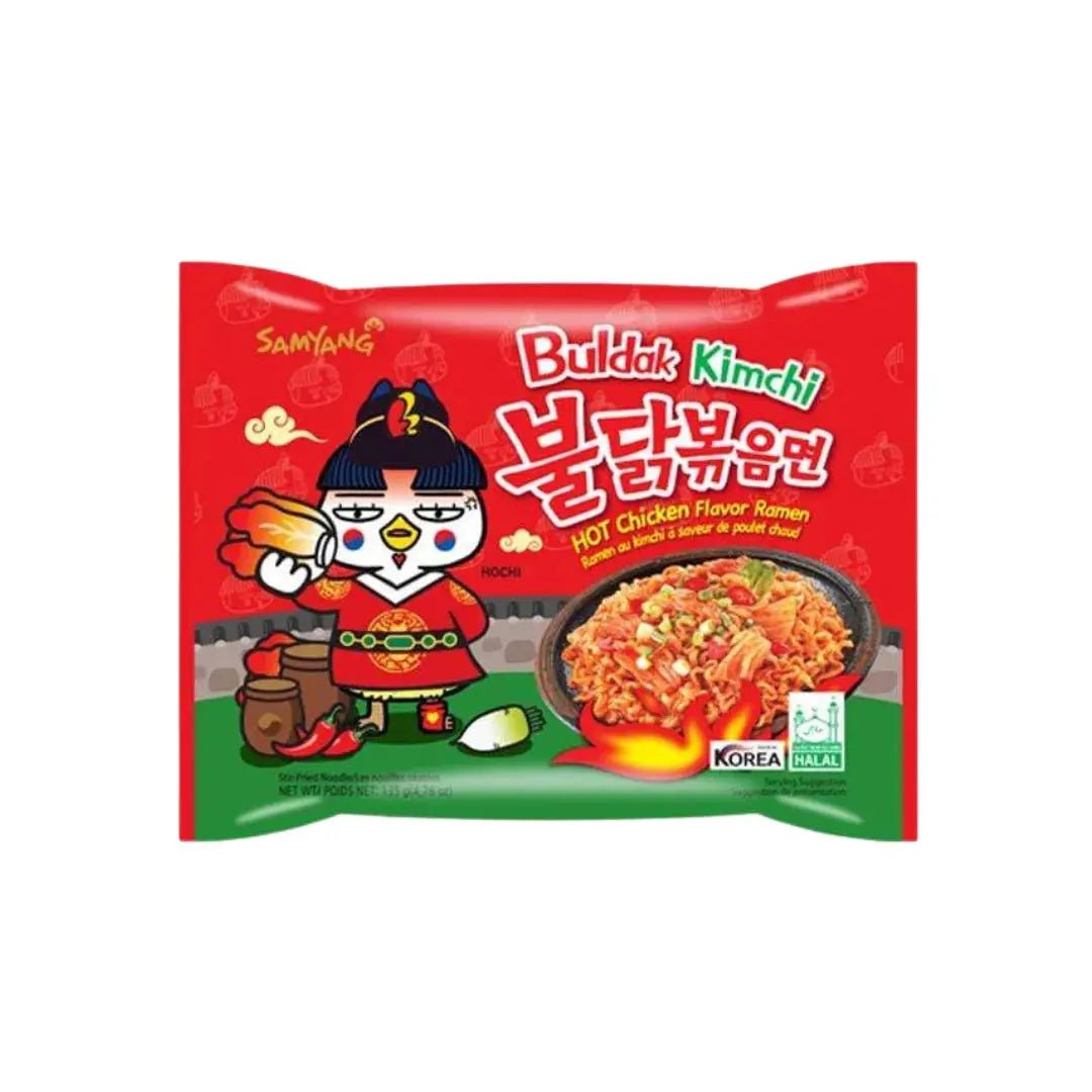 Samyang Buldak Kimchi ljuti pileći instant rezanci, crvena vrećica s prikazom jela